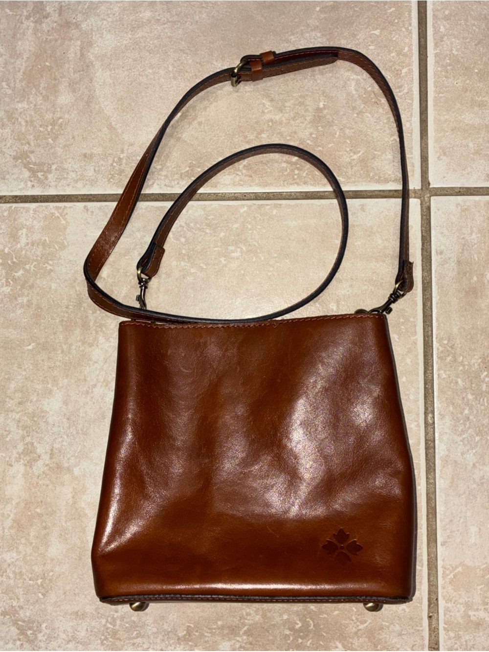 Patricia Nash Brown Ledra Bucket Crossbody Bag Purse Leather
